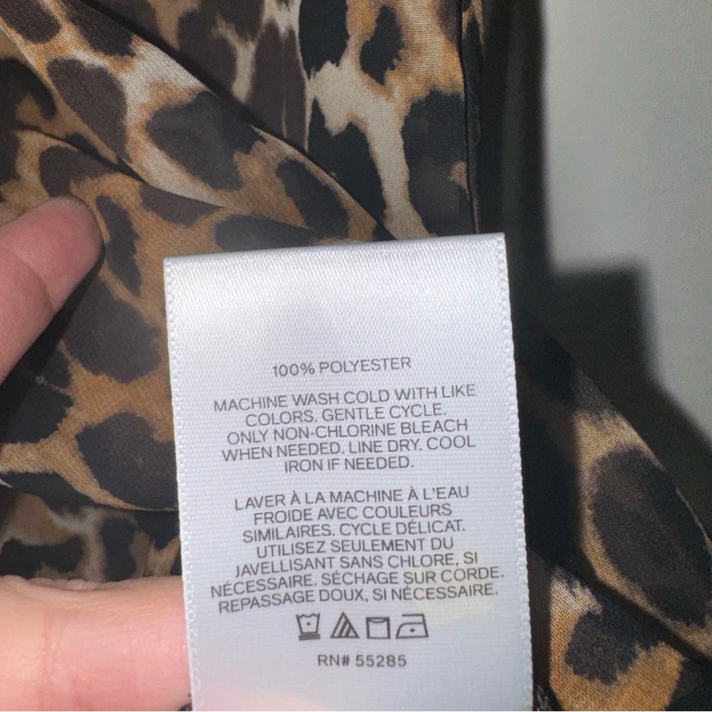 Express mock neck sheer leopard print short sleeve blouse top brown black S - Picture 16 of 16